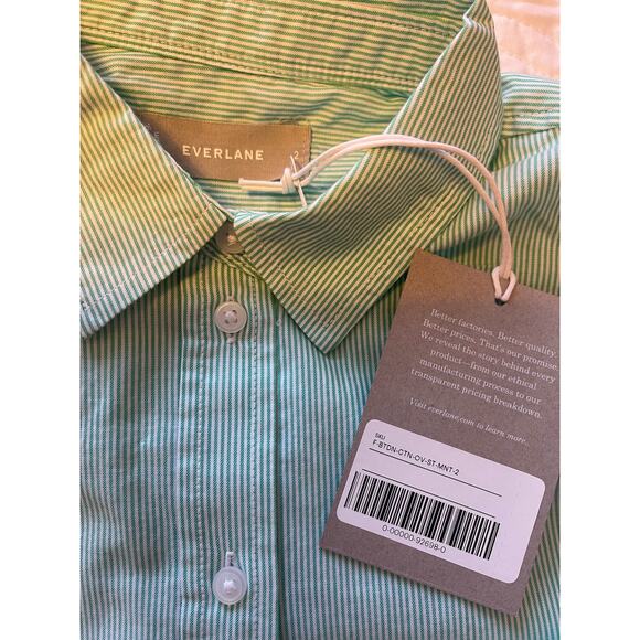 Everlane The Silky Cotton Relaxed Shirt Pinstripe Mint Green Size 2 NWT - Picture 7 of 9